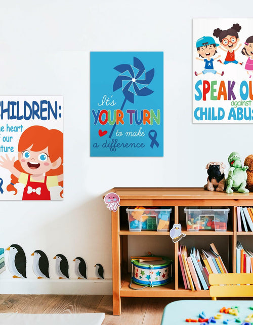 Load image into Gallery viewer, Feifeiya Child Abuse Prevention Poster Blue Pinwheel 9 Pcs Classroom Decor
