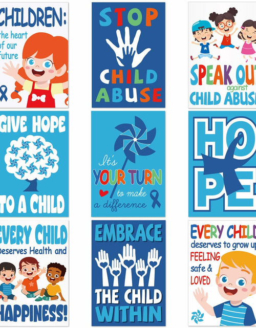 Load image into Gallery viewer, Feifeiya Child Abuse Prevention Poster Blue Pinwheel 9 Pcs Classroom Decor
