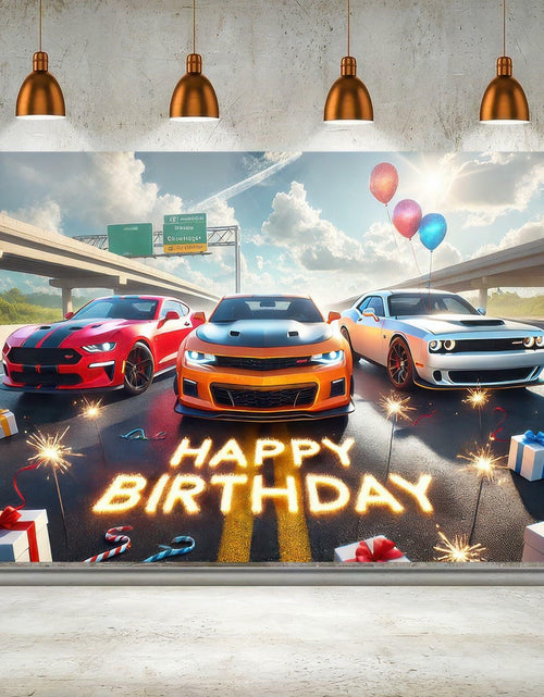 Load image into Gallery viewer, BlissYard Car Birthday Banner 70x43" Fast Cars Party Photo Backdrop
