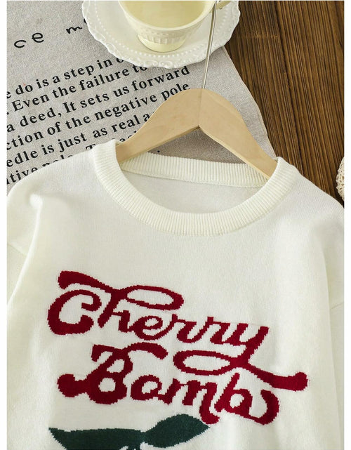 Load image into Gallery viewer, BEAUDRM Girl's Cherry Knit Sweater Long Sleeve Crewneck Apricot Size 11Y
