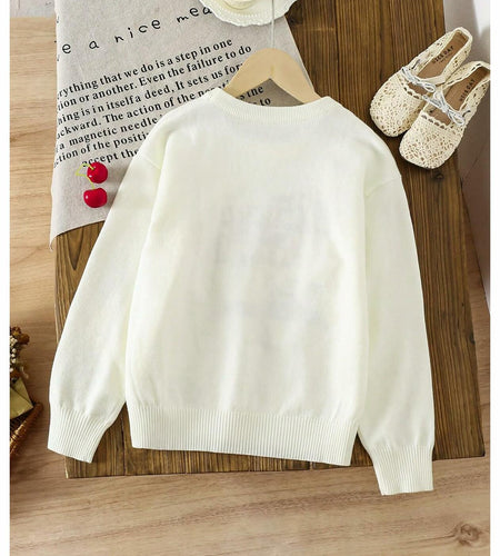 BEAUDRM Girl's Cherry Knit Sweater Long Sleeve Crewneck Apricot Size 11Y