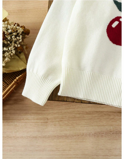 Load image into Gallery viewer, BEAUDRM Girl's Cherry Knit Sweater Long Sleeve Crewneck Apricot Size 11Y
