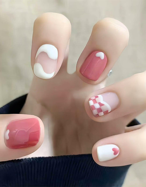Load image into Gallery viewer, Vokupoga Square Press On Nails White Pink Acrylic 24Pcs Reusable
