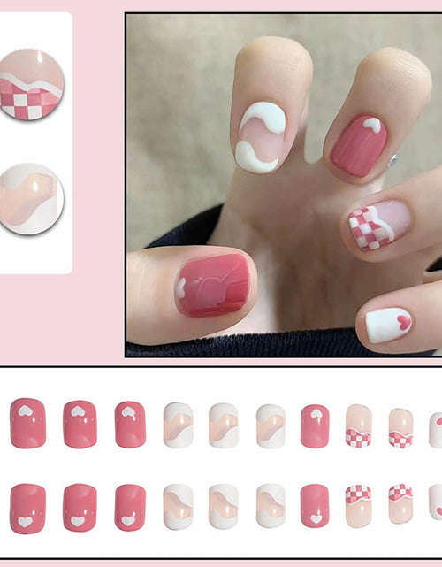 Load image into Gallery viewer, Vokupoga Square Press On Nails White Pink Acrylic 24Pcs Reusable
