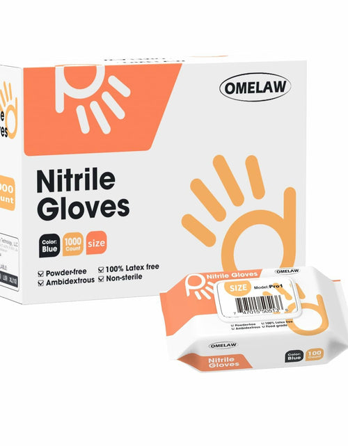 Load image into Gallery viewer, OMELAW Blue Nitrile Gloves Large Powder-Free Latex-Free 100 Pack Size L

