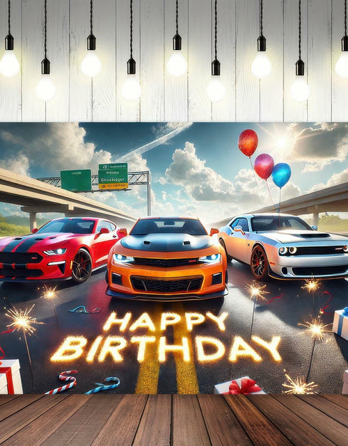 Load image into Gallery viewer, BlissYard Car Birthday Banner 70x43" Fast Cars Party Photo Backdrop
