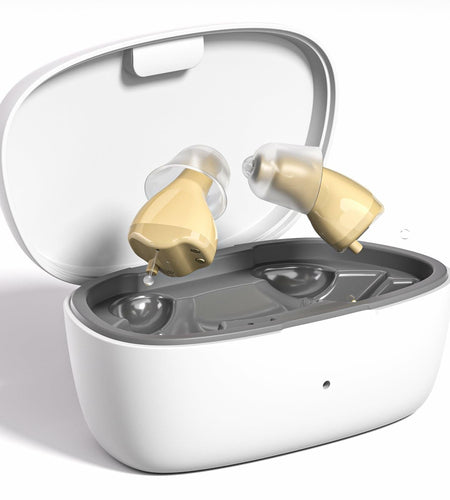 OTC Rechargeable Hearing Aids for Seniors Noise Cancellation Beige