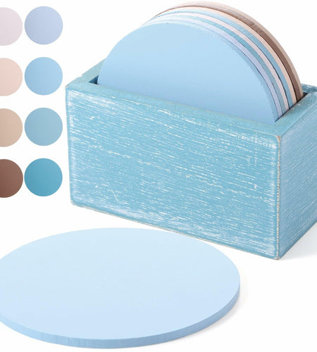 Queekay Wooden Drink Coasters Set of 8 with Holder 4in Grey Marble