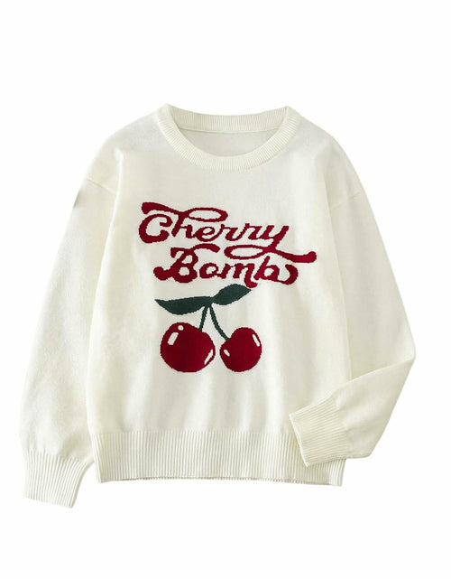Load image into Gallery viewer, BEAUDRM Girl's Cherry Knit Sweater Long Sleeve Crewneck Apricot Size 11Y
