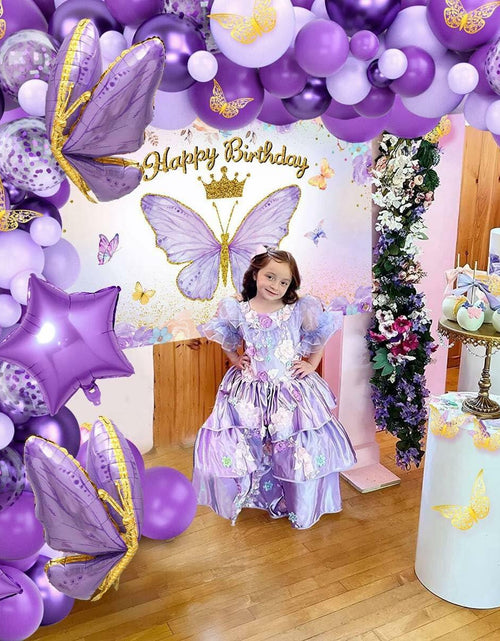 Load image into Gallery viewer, 107 Pcs Purple Butterfly Birthday Decoration Set Indoor Outdoor Party
