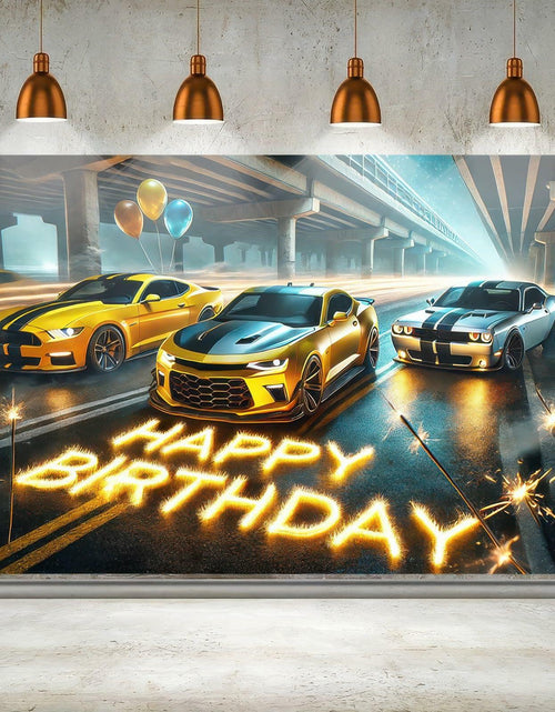 Load image into Gallery viewer, BlissYard Race Car Happy Birthday Banner 70x43" Party Backdrop Decor
