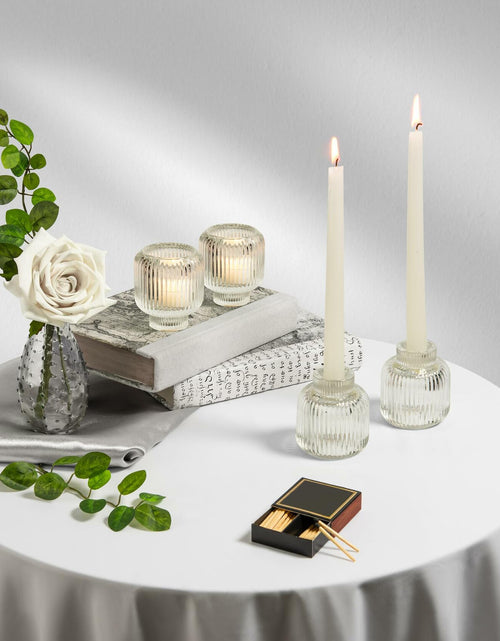 Load image into Gallery viewer, Reversible Glass Candlestick Holders Set of 4 Green Candle Holder Decor
