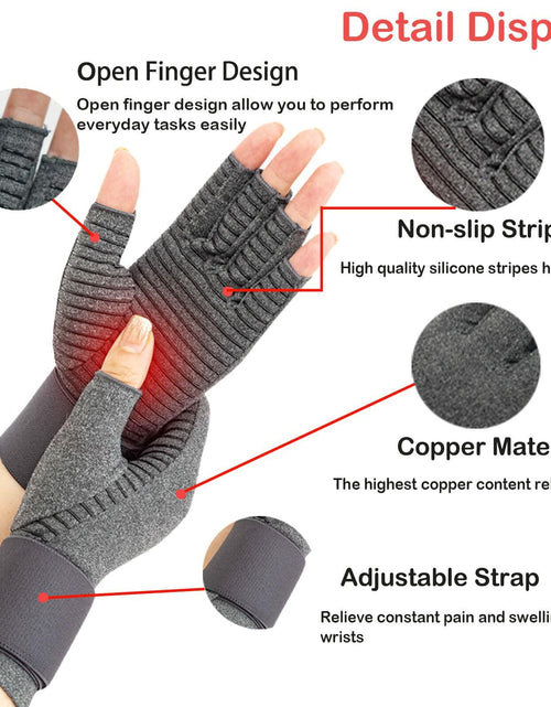 Load image into Gallery viewer, VigorGlove Copper Fit Arthritis Gloves Adjustable Belt Anti-Slip Black 2P Size S
