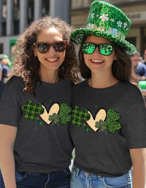 Load image into Gallery viewer, JMHACHY Women's St. Patrick's Shamrock Heart Leopard T-Shirt Grey Size XL
