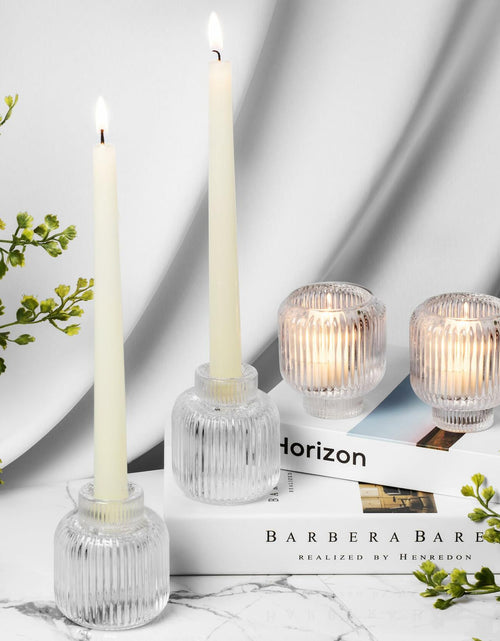 Load image into Gallery viewer, Reversible Glass Candlestick Holders Set of 4 Green Candle Holder Decor
