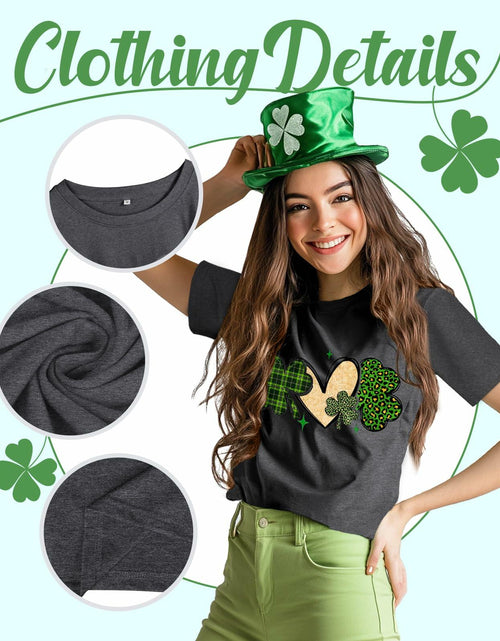 Load image into Gallery viewer, JMHACHY Women's St. Patrick's Shamrock Heart Leopard T-Shirt Grey Size XL
