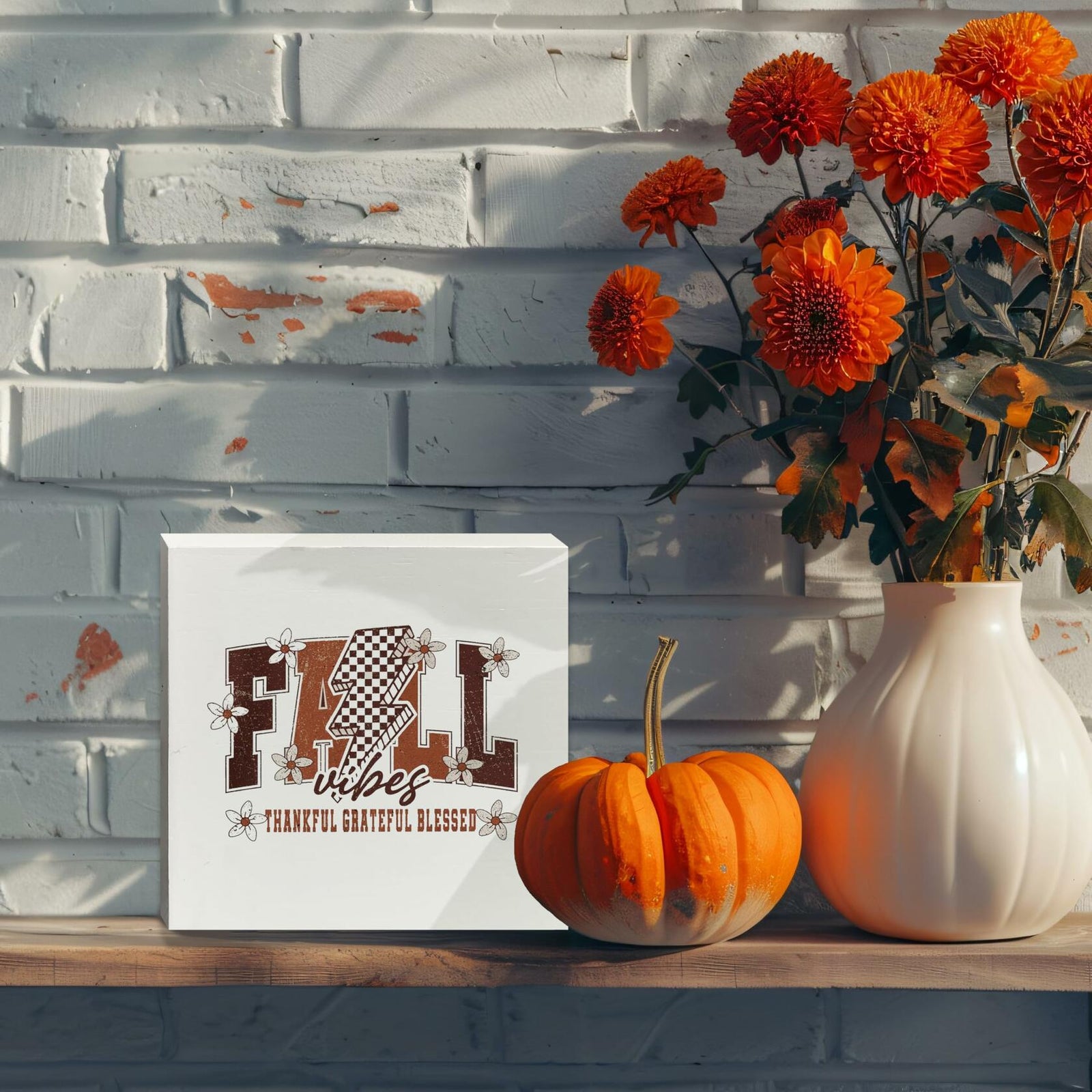 Ty-mh-019 Retro Fall Thanksgiving Wooden Box Sign 5x5 Inches