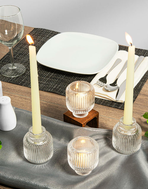 Load image into Gallery viewer, Reversible Glass Candlestick Holders Set of 4 Green Candle Holder Decor

