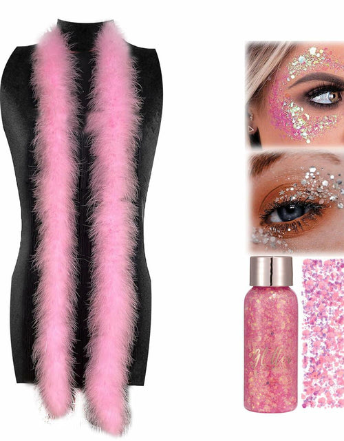 Load image into Gallery viewer, Fluffy Feather Boas with Body Face Glitter Gel Pink Party Favors Decor
