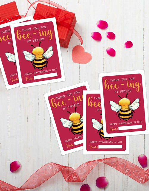 Load image into Gallery viewer, Classroom Valentine's Day Cards Bee Design 5x3.5in 30 Pack Gender Neutral
