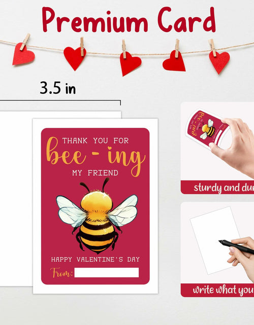 Load image into Gallery viewer, Classroom Valentine's Day Cards Bee Design 5x3.5in 30 Pack Gender Neutral
