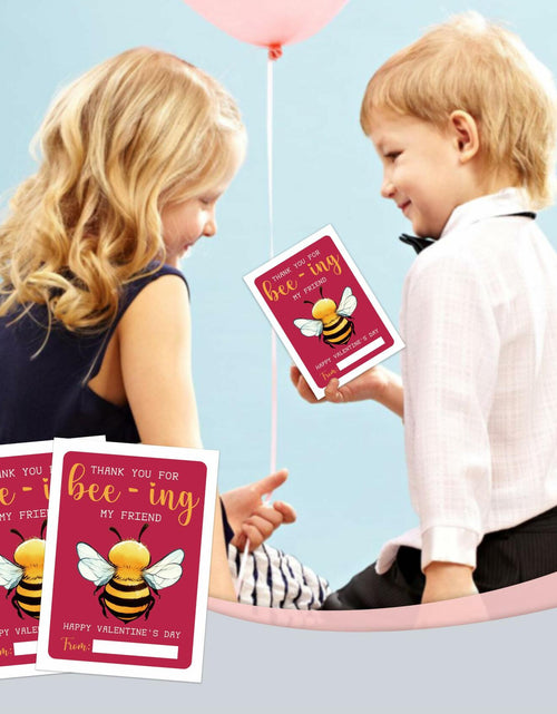 Load image into Gallery viewer, Classroom Valentine's Day Cards Bee Design 5x3.5in 30 Pack Gender Neutral
