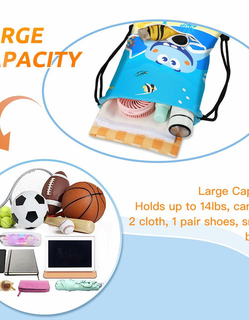 Load image into Gallery viewer, Slohif Kids Drawstring Backpack Green Dinosaur Waterproof Nylon Large
