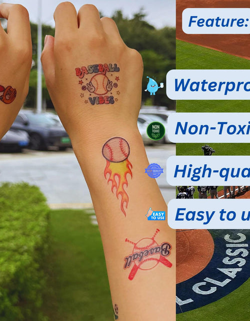 Load image into Gallery viewer, Baseball Temporary Tattoos 72 Pcs 6 Sheets Sport Party Favors Gift Idea
