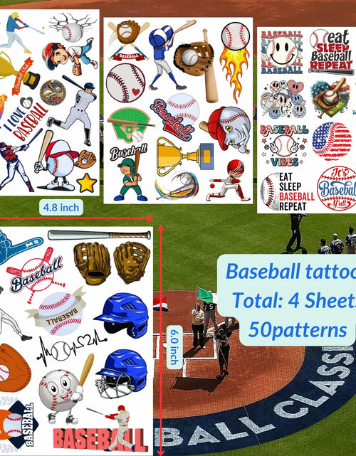Load image into Gallery viewer, Baseball Temporary Tattoos 72 Pcs 6 Sheets Sport Party Favors Gift Idea
