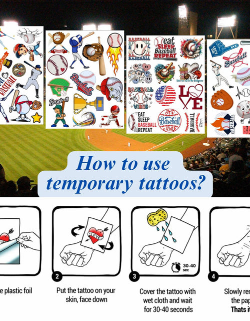 Load image into Gallery viewer, Baseball Temporary Tattoos 72 Pcs 6 Sheets Sport Party Favors Gift Idea
