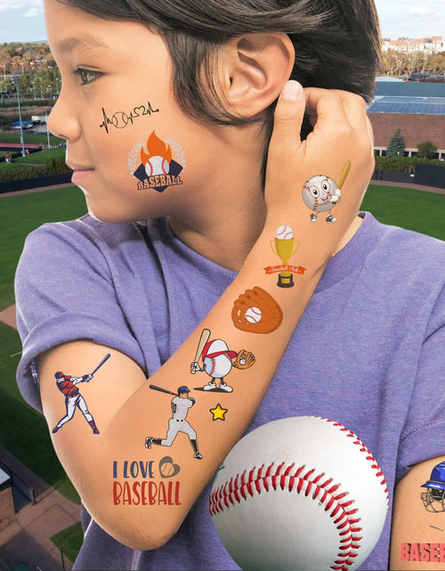 Load image into Gallery viewer, Baseball Temporary Tattoos 72 Pcs 6 Sheets Sport Party Favors Gift Idea
