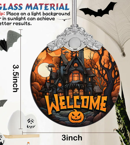 Welcome to The Haunted House Stained Glass Christmas Ornament Holiday Decor