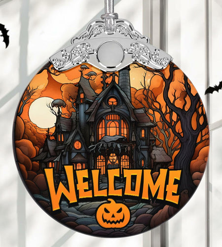 Welcome to The Haunted House Stained Glass Christmas Ornament Holiday Decor