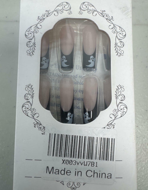 Load image into Gallery viewer, RIICFDD Halloween Fake Nails 24 Pcs Coffin Pink French Tip Ghost Designs
