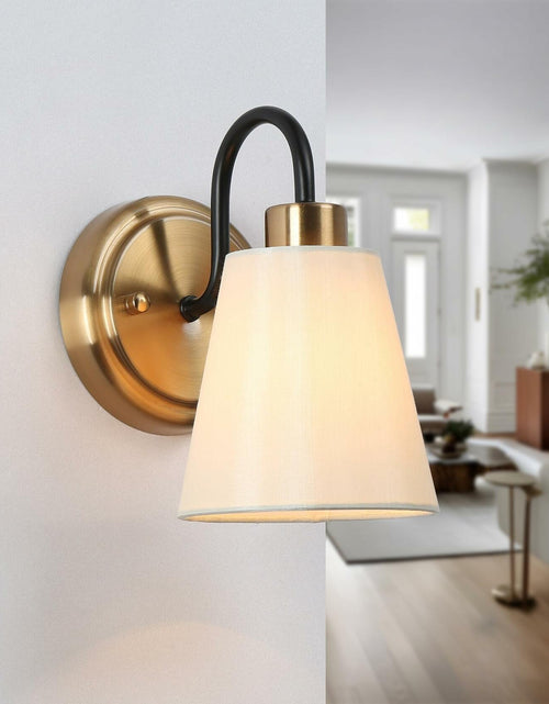 Load image into Gallery viewer, GEPOW Black Gold Wall Sconce Modern Fabric Shade Bathroom Wall Light
