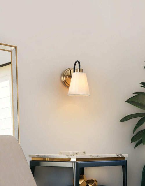 Load image into Gallery viewer, GEPOW Black Gold Wall Sconce Modern Fabric Shade Bathroom Wall Light
