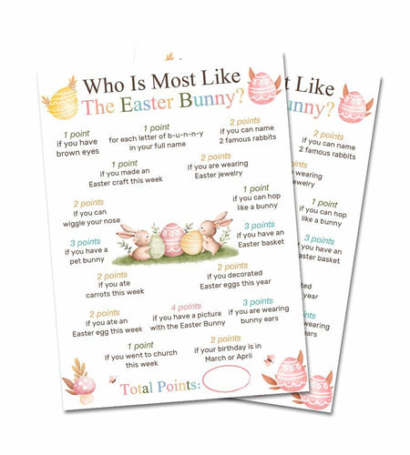 Who Is Most Like The Easter Bunny Game Cards Watercolor Bunny Set of 20