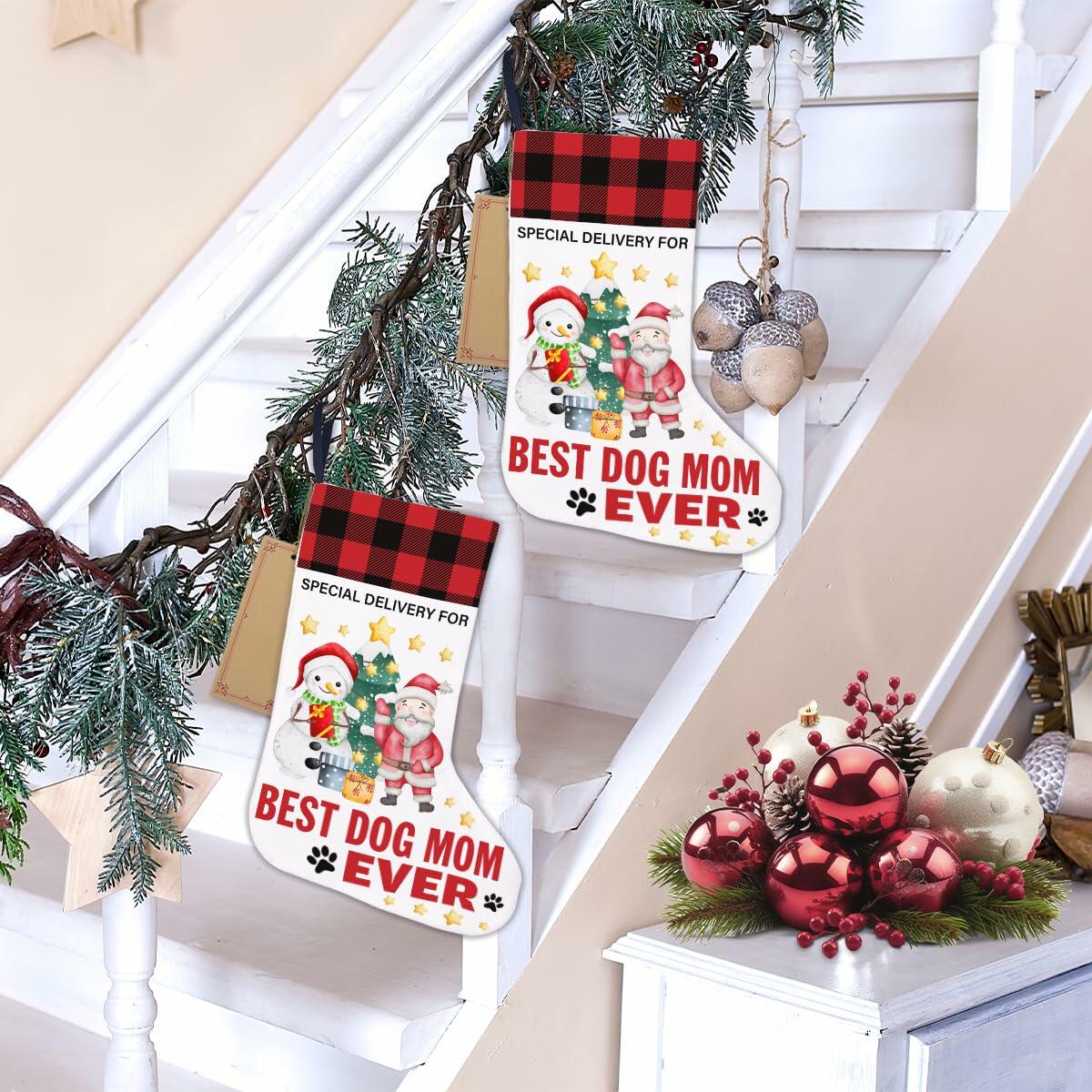 Best Dog Mom Ever Christmas Stocking Holiday Decoration 18x12 Inch
