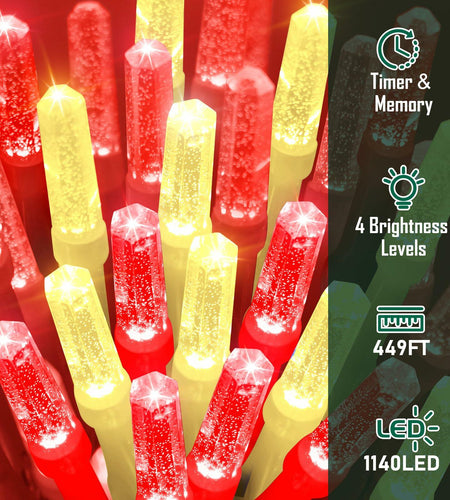 Heceltt 1140 LED 449FT Outdoor String Lights 8 Modes Timer IP44 Red Warm White