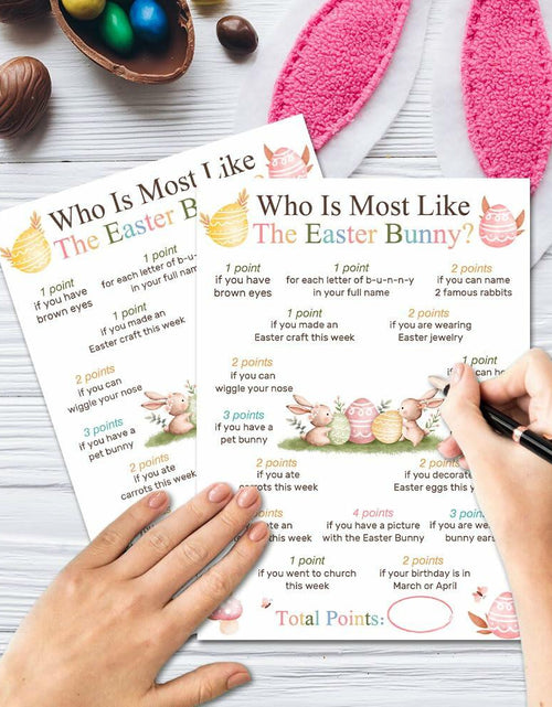 Load image into Gallery viewer, Who Is Most Like The Easter Bunny Game Cards Set of 20 Colorful Eggs
