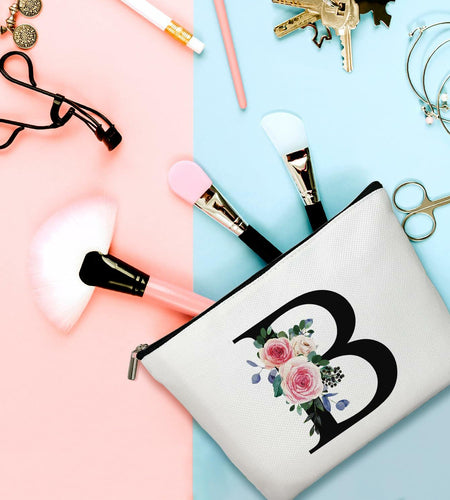 Flower Letter G Makeup Bag Alphabet Initial Cosmetic Bag Birthday Gift