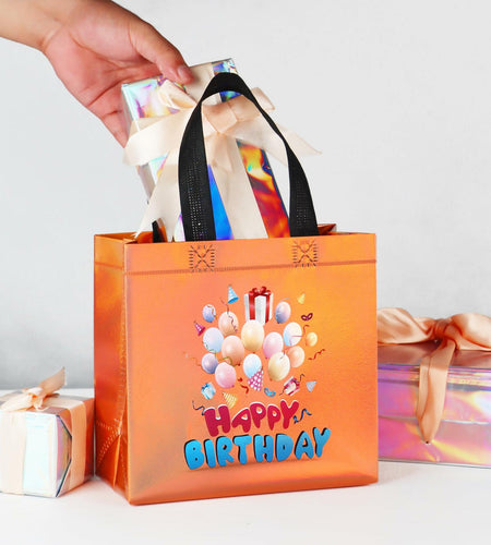 cabzymx Birthday Gift Bags with Handles Yellow Balloons Pattern 18 Pc Small