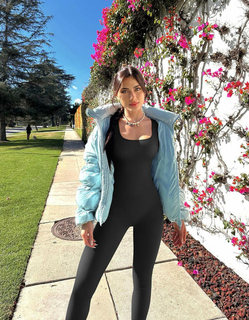 Load image into Gallery viewer, TOB Women Yoga Jumpsuit Ribbed Long Sleeve Square Neck Black Size L
