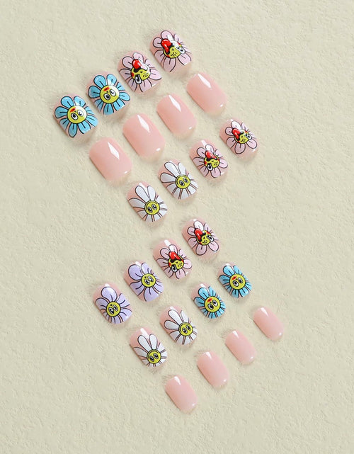 Load image into Gallery viewer, RIICFDD Summer Press On Nails Short Square Nude Pink Flower 24Pcs
