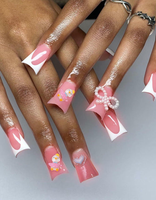 Load image into Gallery viewer, RIICFDD Press On Nails Medium Pink Duck Bow Butterfly 24 Pcs

