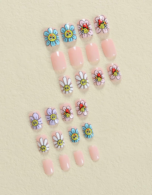 Load image into Gallery viewer, RIICFDD Summer Press On Nails Short Square Nude Pink Flower 24Pcs
