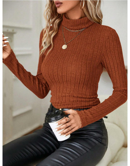 Load image into Gallery viewer, RoseSeek Women's Ribbed Knit Long Sleeve Tee Rust Brown Size Small
