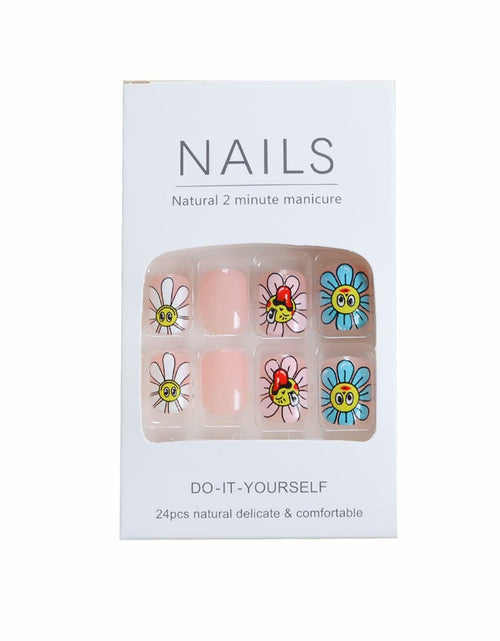 Load image into Gallery viewer, RIICFDD Summer Press On Nails Short Square Nude Pink Flower 24Pcs
