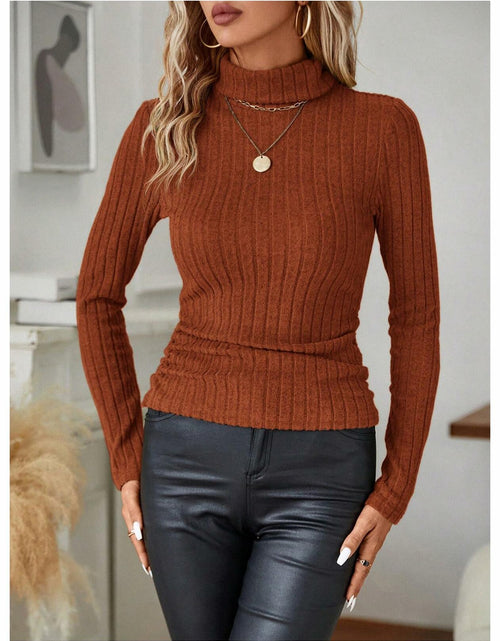 Load image into Gallery viewer, RoseSeek Women's Ribbed Knit Long Sleeve Tee Rust Brown Size Small
