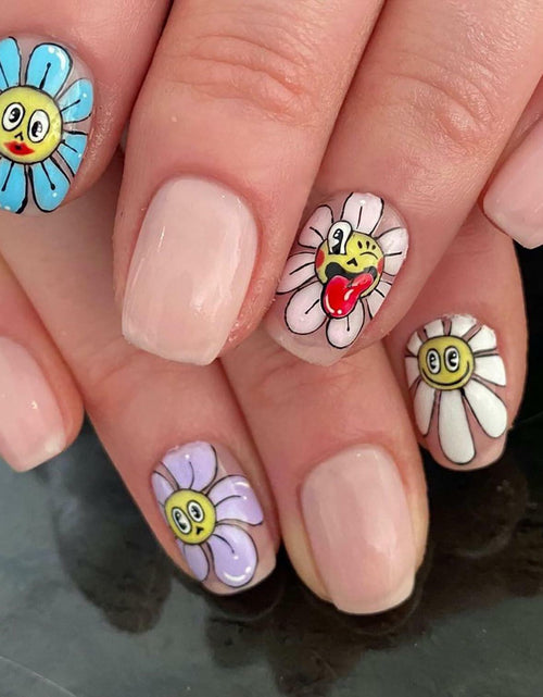 Load image into Gallery viewer, RIICFDD Summer Press On Nails Short Square Nude Pink Flower 24Pcs
